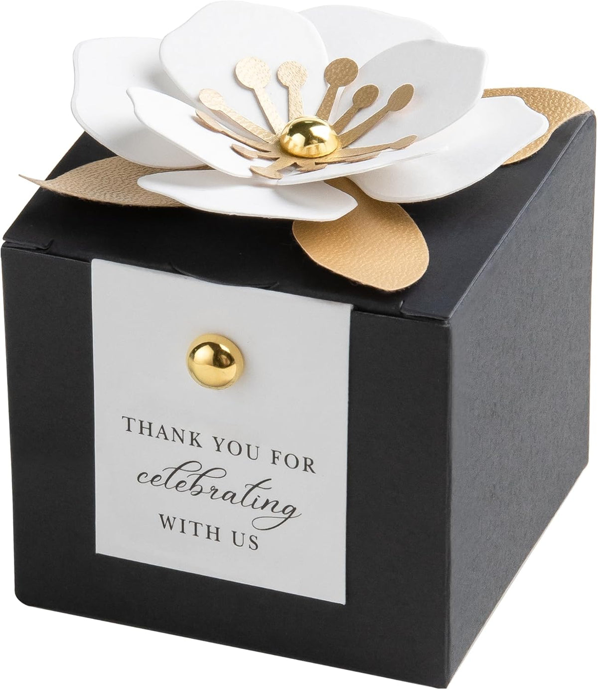FEIYI 20 PCS Candy Boxes, 3 In 1 Black Favor Boxes with Floral Decor, White Thank You Tags Gift