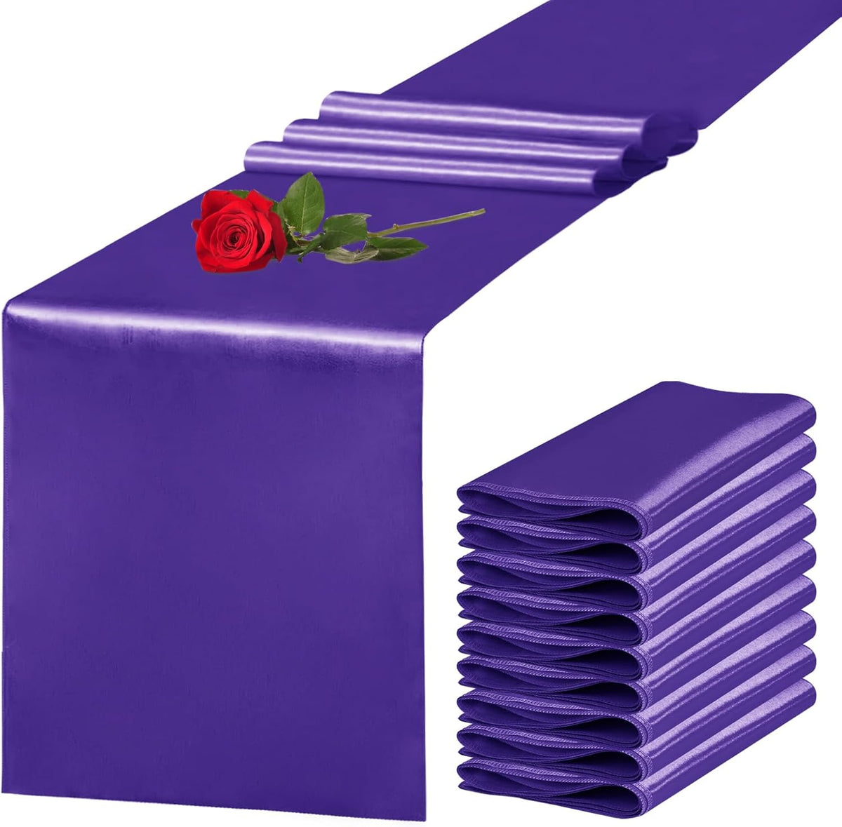 10 Pack Satin Table Runner 12 x 108 Inch Long Purple Silk Table Runner for Wedding Party Banquet