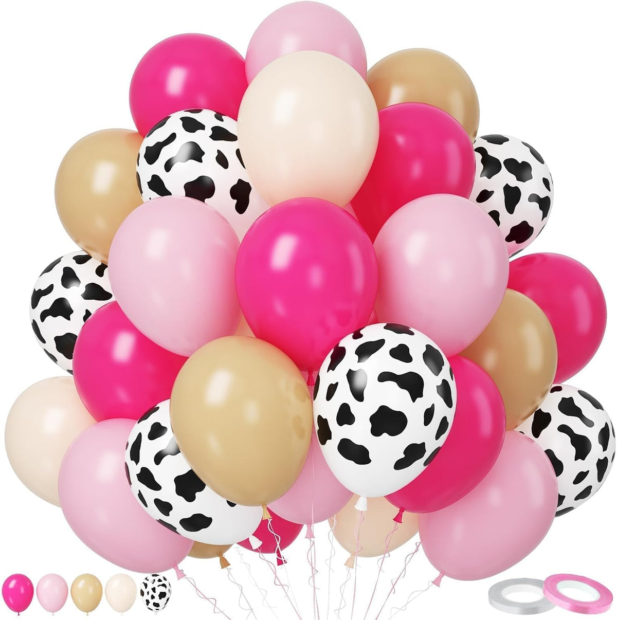 Paready Pink Cow Balloons Set - 50Pcs White Print, 12 Inch Hot Pastel Ivory Apricot for Farm Theme