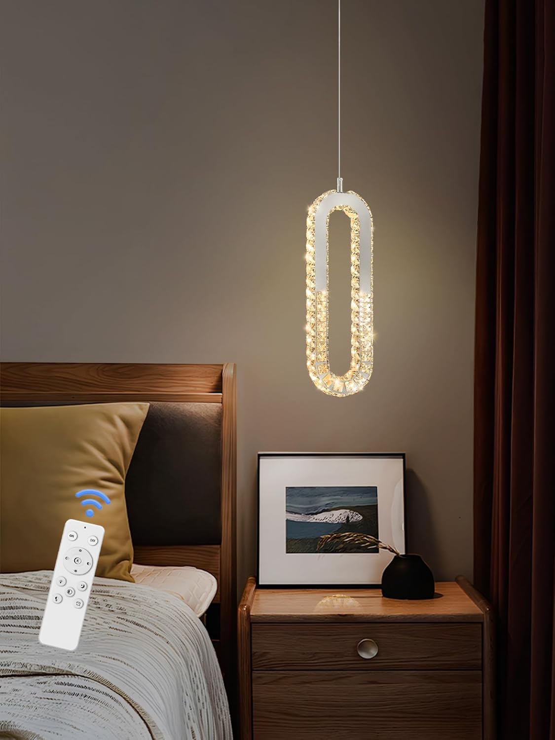 1-Ring Chandelier Silver Modern Pendant Lighting LED Dimmable Hanging Crystal Chandelier for