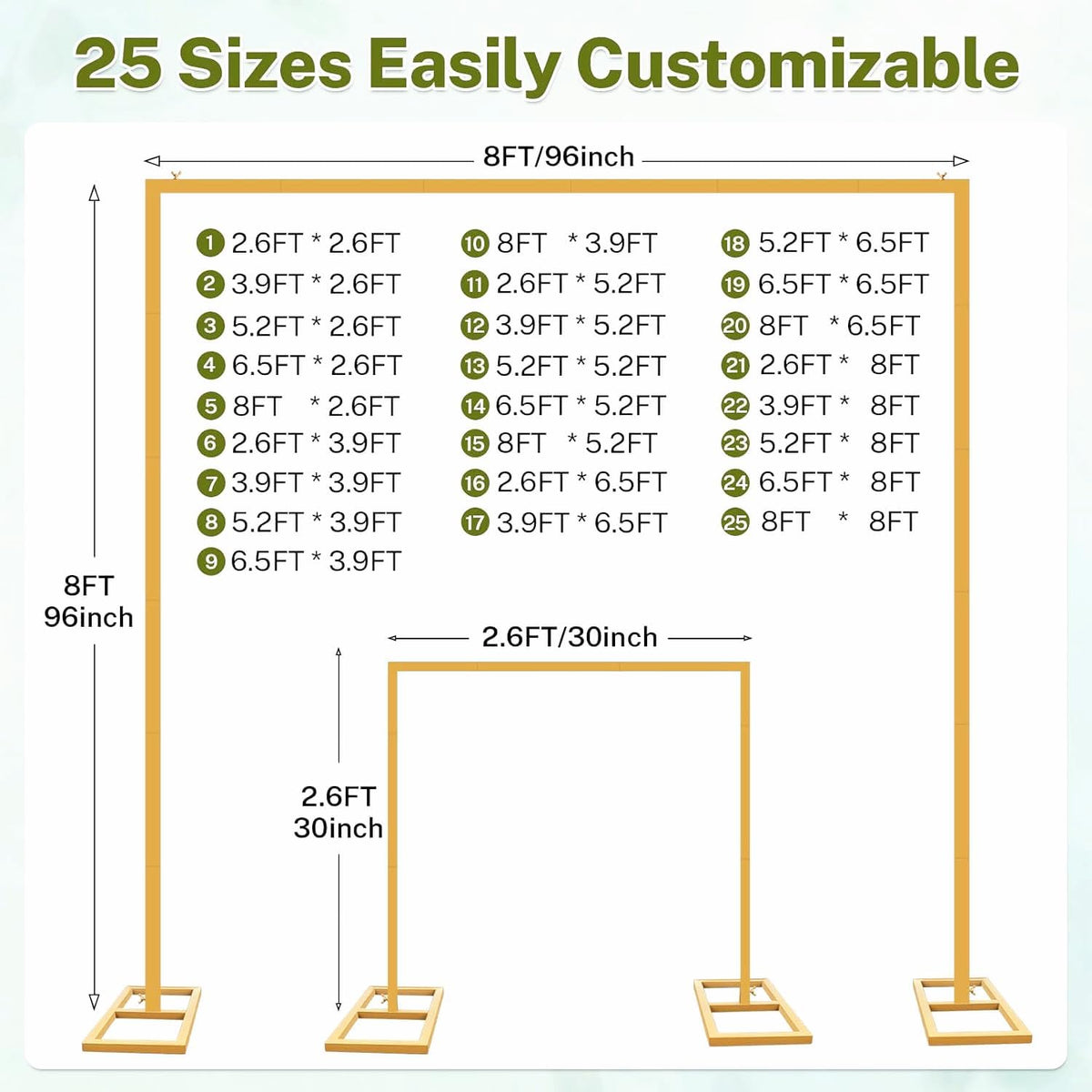 8FT Wedding Arch Backdrop Stand, Gold Square Back Drop Adjustable Stand Metal Arch Heavy Duty