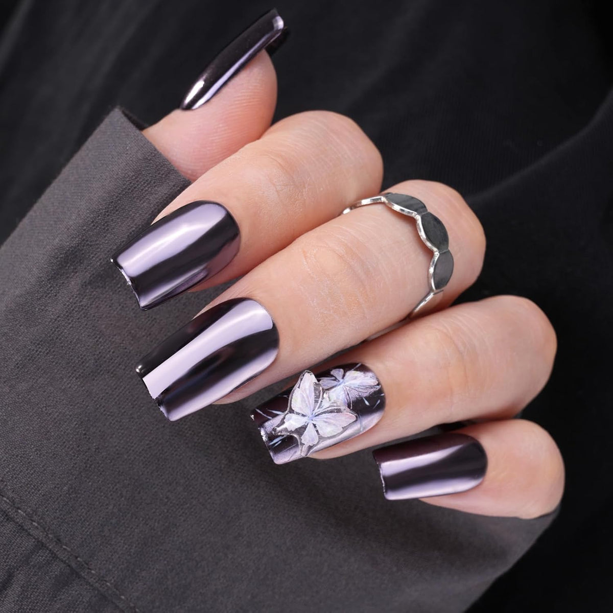 Pretty Diva Chrome Nail Powder - Silvery Black Mirror Effect Chrome Nail Powder, Premium Metallic