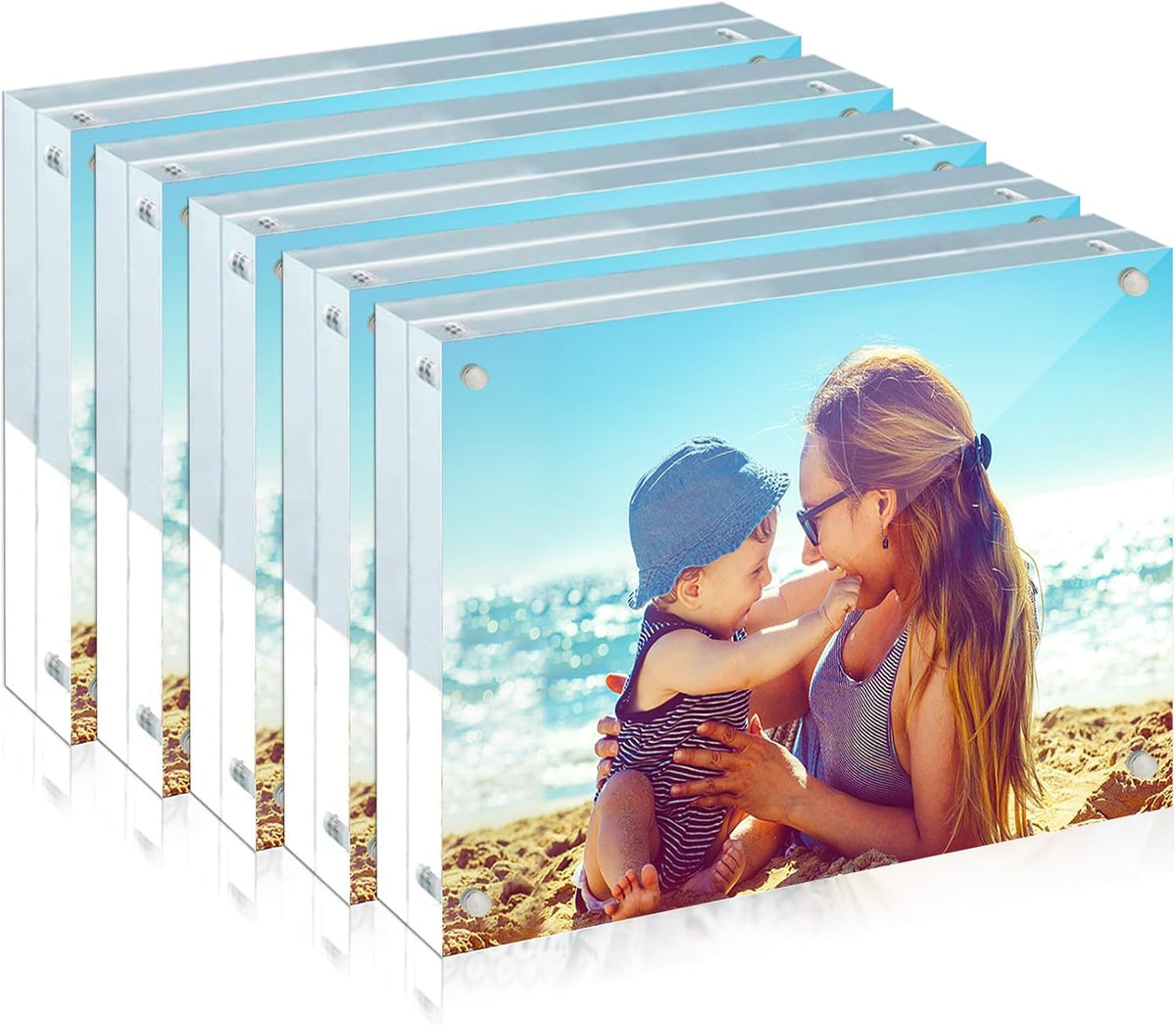 HELPLEX 5 Pack 4x6 Acrylic Picture Frames, 20mm Thicker Frameless Clear Frame Double Sided Magnetic