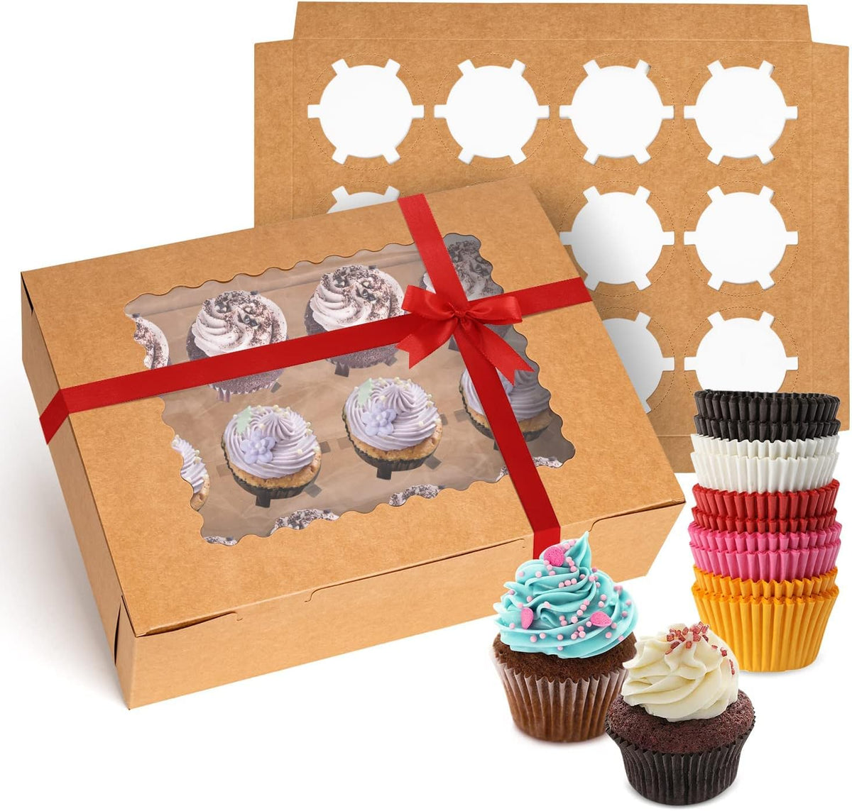 Rarapop 25 Pack Cupcake Boxes Hold 12 Standard Cupcakes, Food Grade Cupcake Holders Bakery Carrier