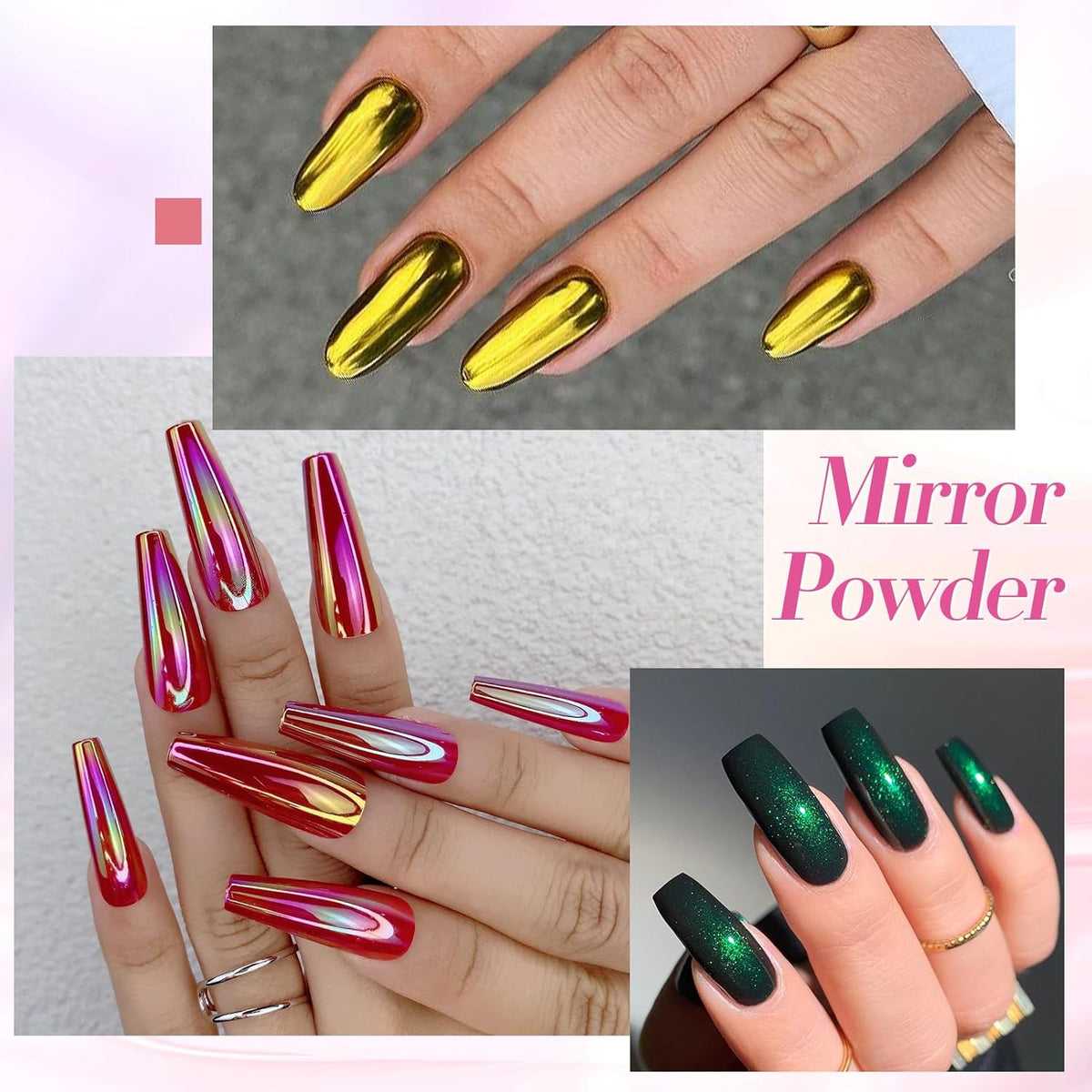 Born Pretty Chrome Nail Powder Metallic Mirror Effect Pigment Iridescent Mermaid Pearl Auroras Nail