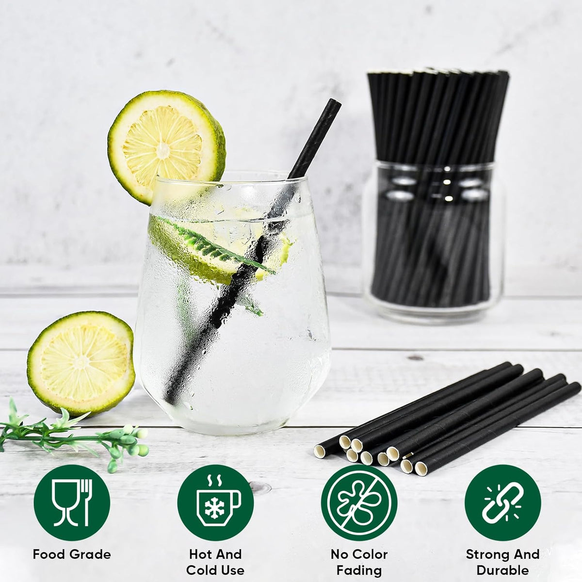 [400 Pack] Chunspak 5.75 inch Disposable Black Paper Cocktail Straws, Paper Bar Stirrers