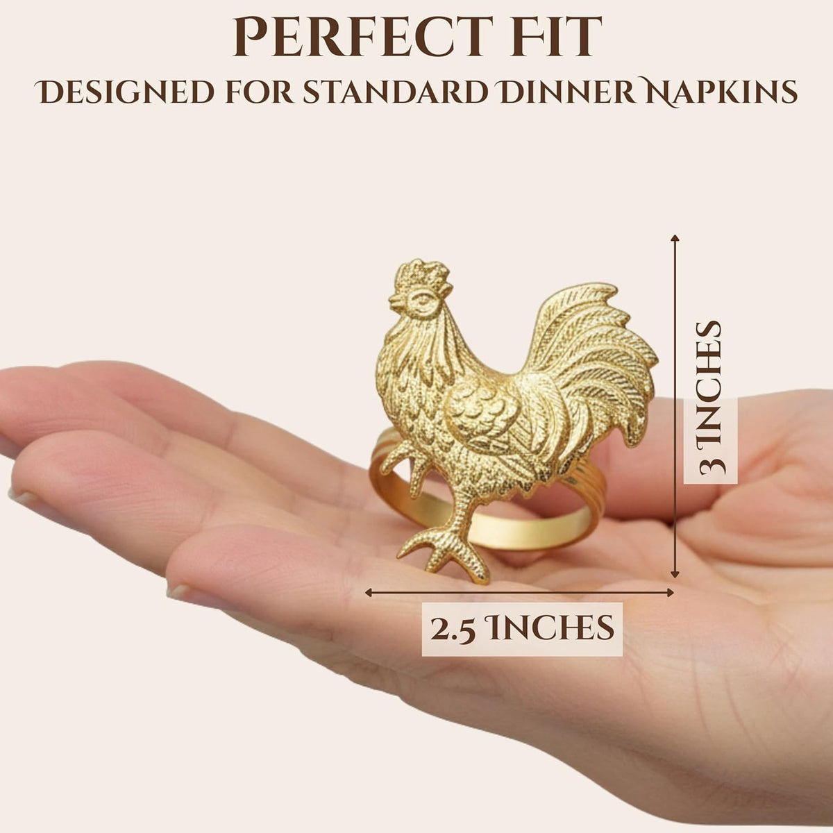 Set of 12 Rooster Napkin Rings for Farmhouse Table Decor | Premium Metal Chicken Dinnerware Holders