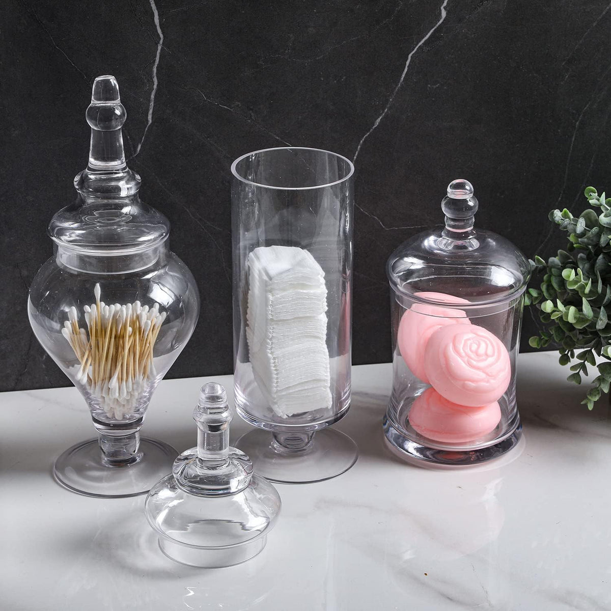 MyGift Clear Glass Apothecary Jars with Lid, Decorative Footed Vase, Candy Buffet Containers Set of