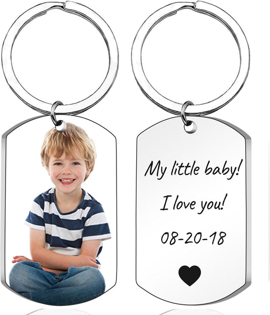 Personalized Double-sided Photo Text+Icons Keychain Drive Safe Boy Girlfriend Pet Memorial