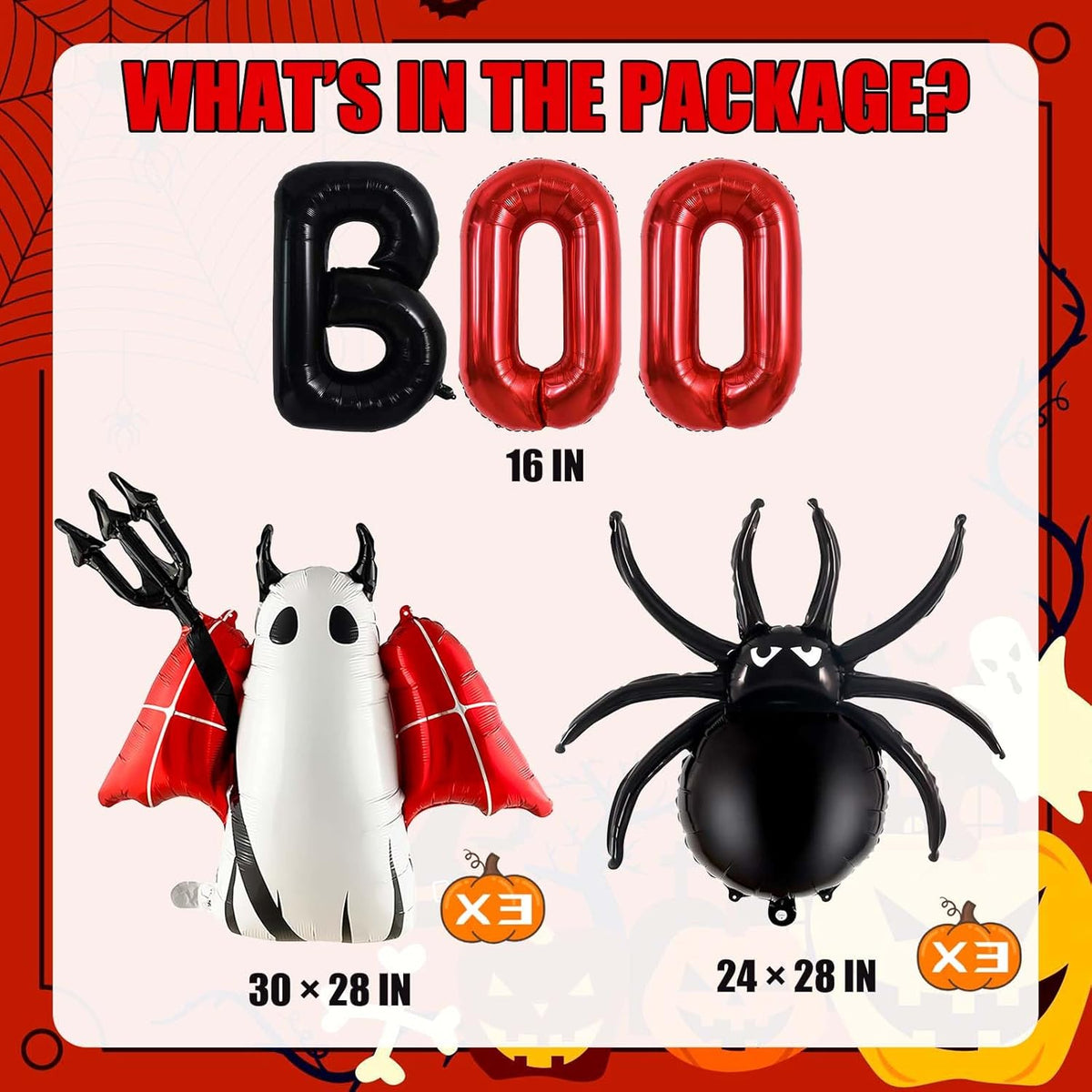 Halloween Balloons Decorations, Red Boo Letter, Devil, Spider Foil Balloon for Halloween Party