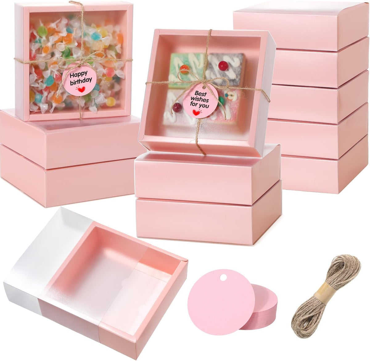 Roowest 50 Sets Kraft Soap Boxes Rectangle Packaging Box with Window Homemade Gift Box with Blank