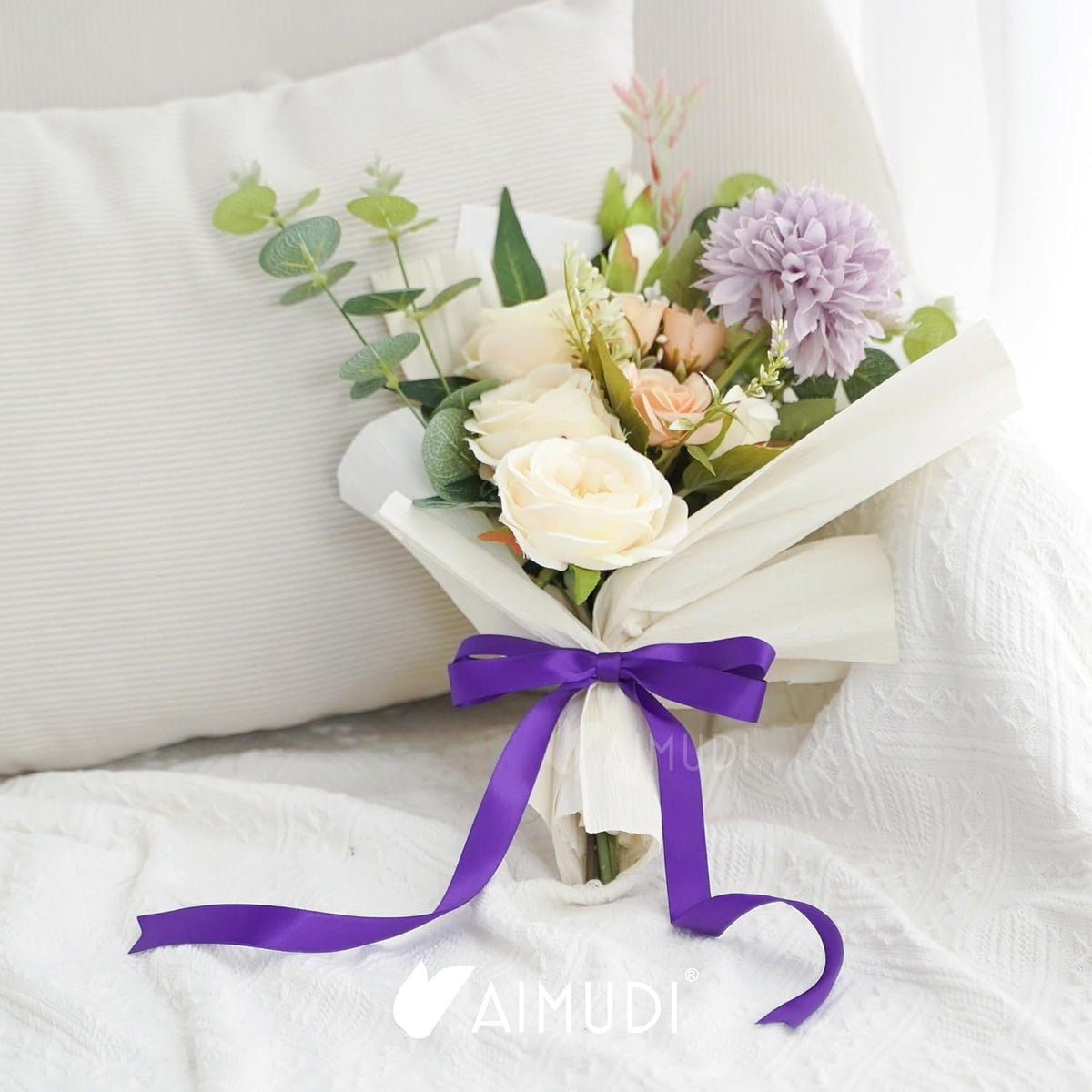 AIMUDI Purple Bows 5 × 10" Satin Bows for Gift Wrapping Twist Tie Bows Premade Ribbon Bows for