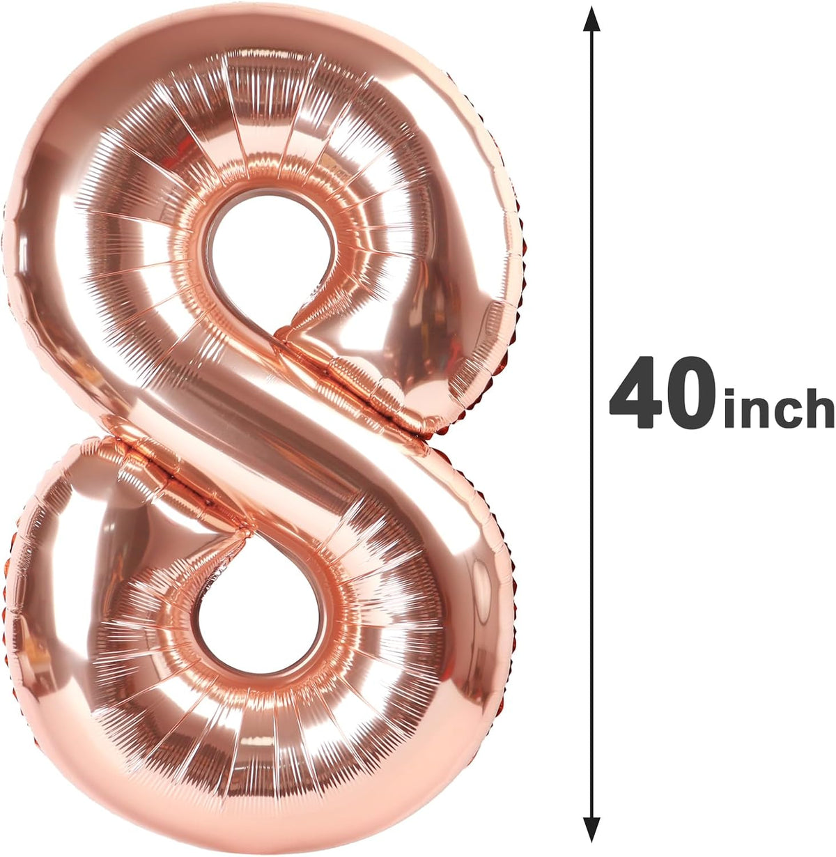 Rose Gold Foil Number 8 Balloon 40 Inch, Helium Mylar Eight Number 8 18 28 38 48 58 80 88 Birthday