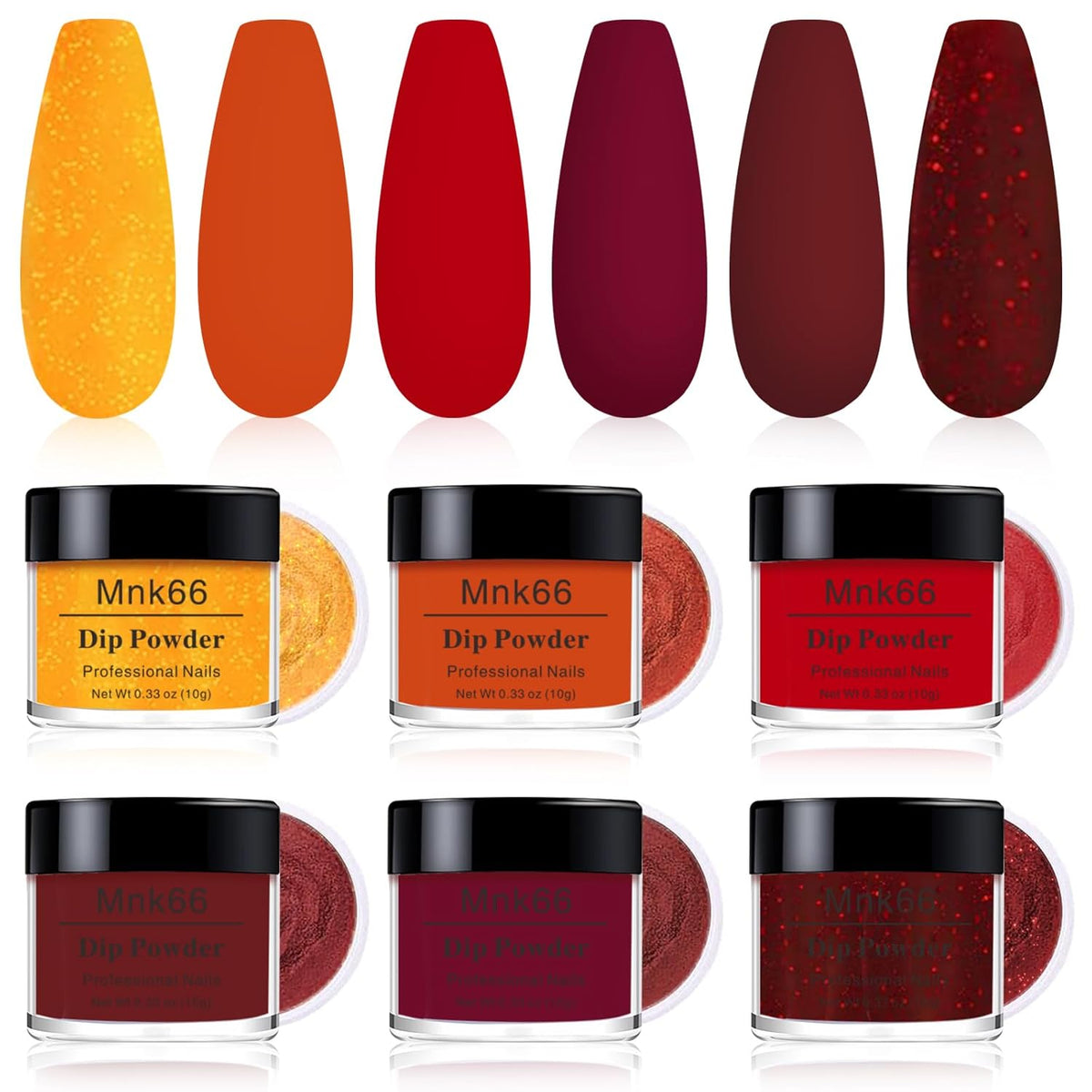 6 Colors Dip Powder Set, Red Orange Glitter Hallowen Dipping Powder Color Set, Glossy Nail Art