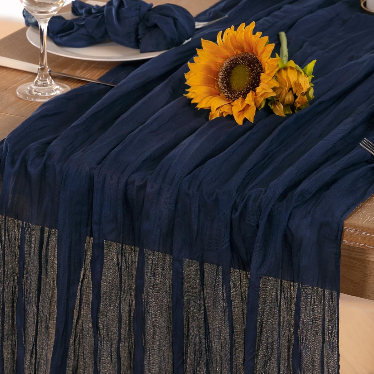 Navy Blue Cheesecloth Table Runner Fall Table Runner Boho Gauze 120 Inches Navy Cheese Cloth Fall