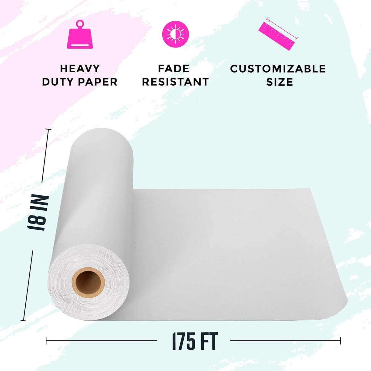 Bryco Goods 18”x2100” (175’) White Kraft Paper Roll for Painting, Drawing, Banner, Bulletin Board