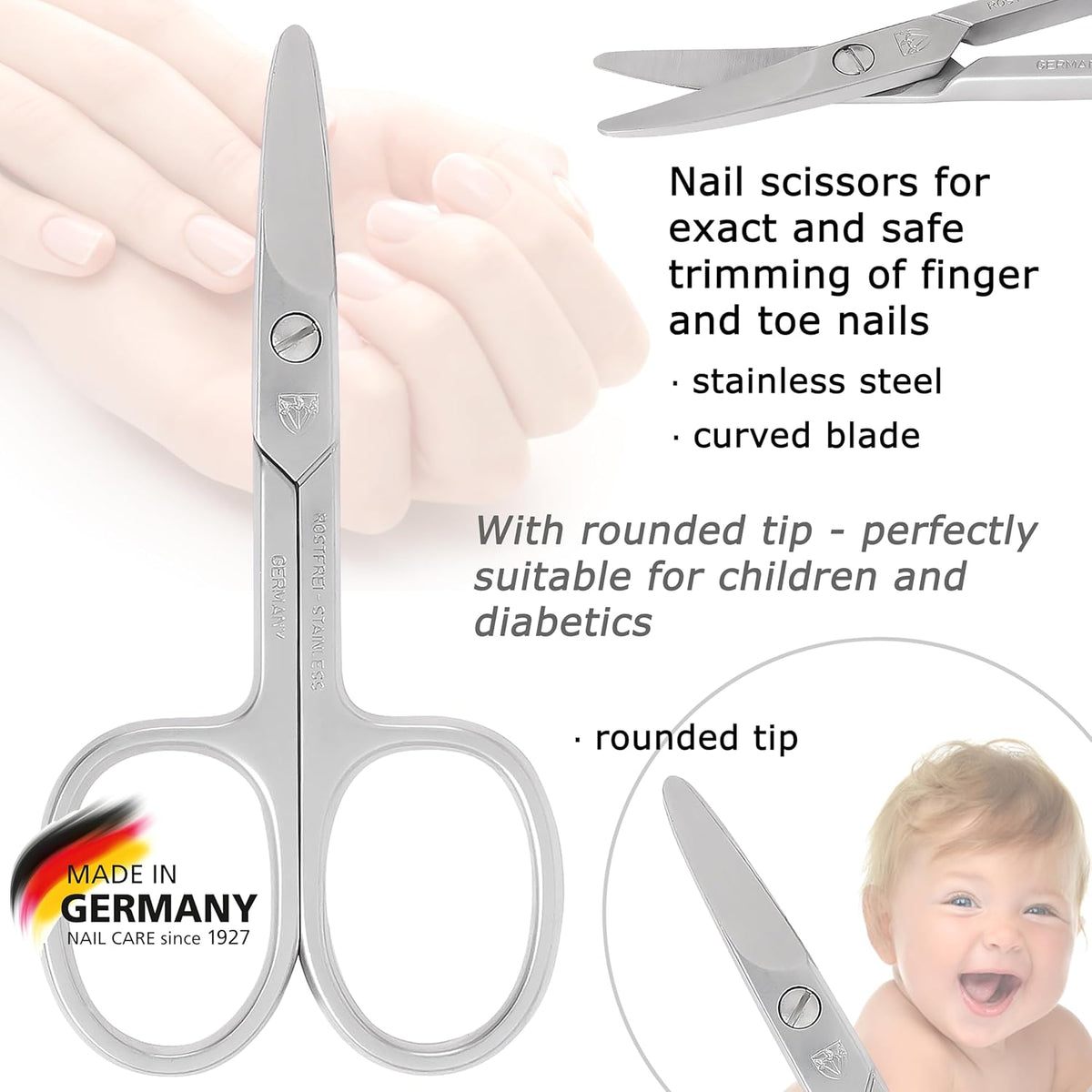 3 Swords Germany - brand quality STAINLESS STEEL INOX CURVED NAIL SCISSORS (1 PIECE) with round