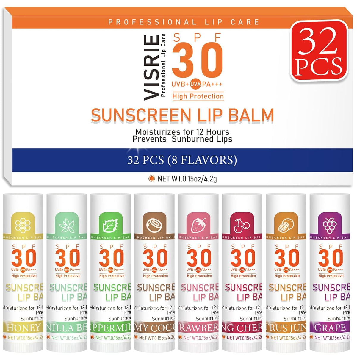 SPF 30 Lip Balm with Sunscreen, SPF Lip Balm Bulk Travel Size-32 Pack, Hydrating Lip Balm Pack with