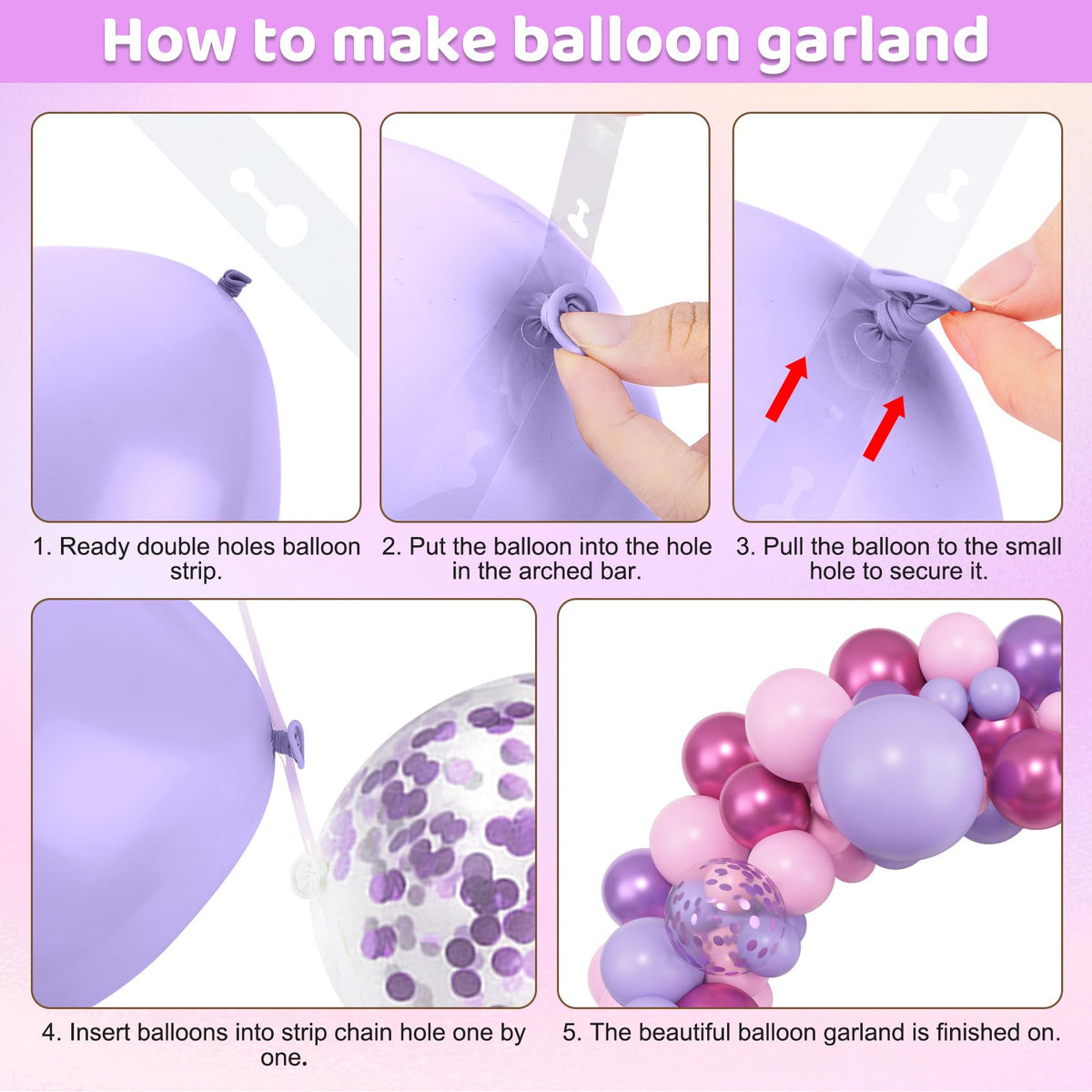 Amandir 153pcs Pink Purple Balloon Garland Arch Kit Different Sizes
