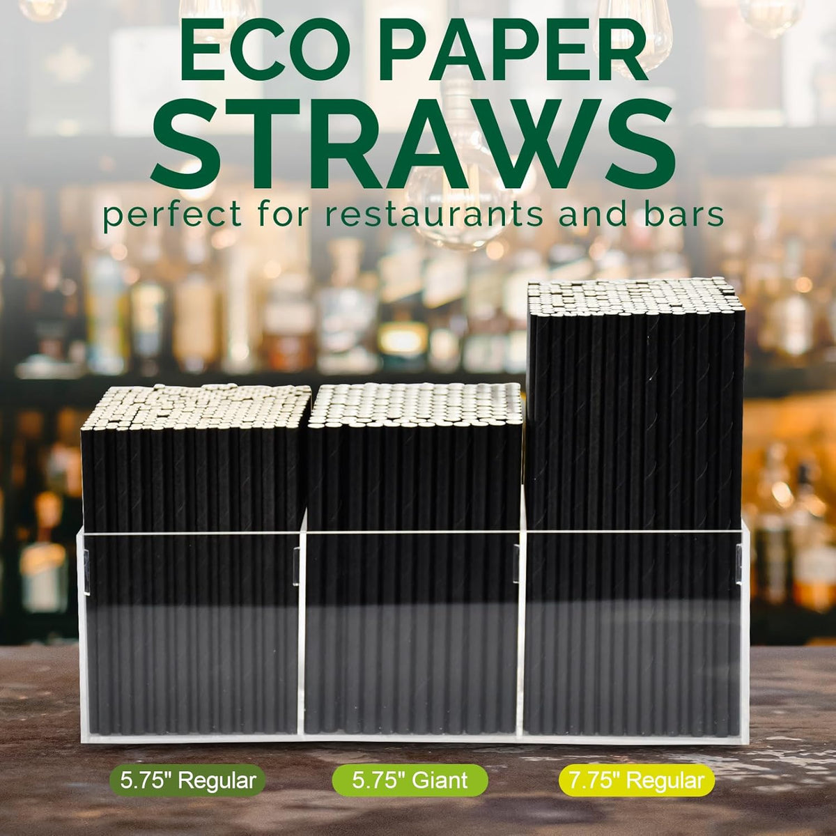 5.75 inch 8mm Wide Short Black Paper Drinking Straws Disposable for Lowball Glasses, Blended