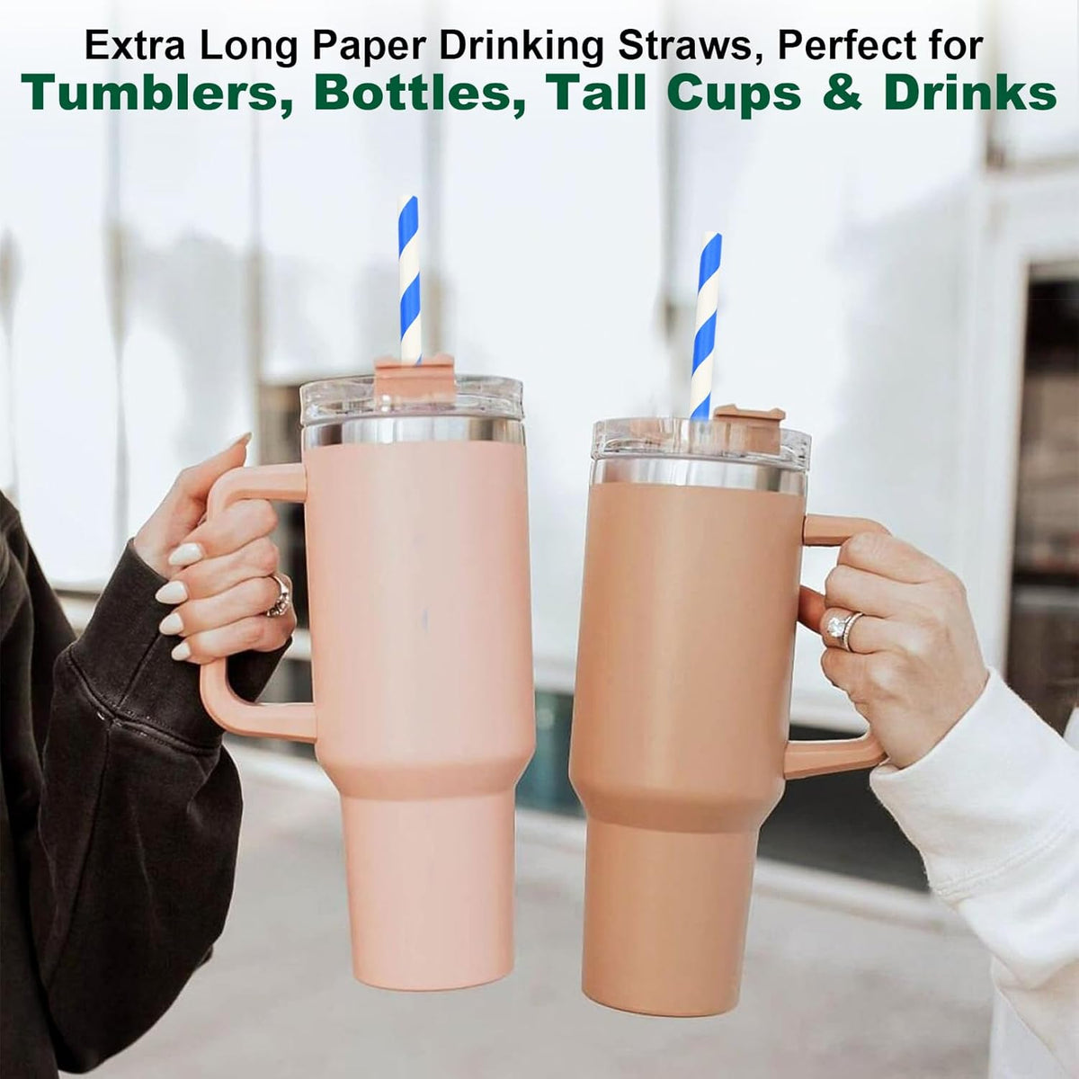 12 Inch Disposable Paper Drinking Straws Large and Tall, 8mm Wide - for Long Drinks, Smoothies
