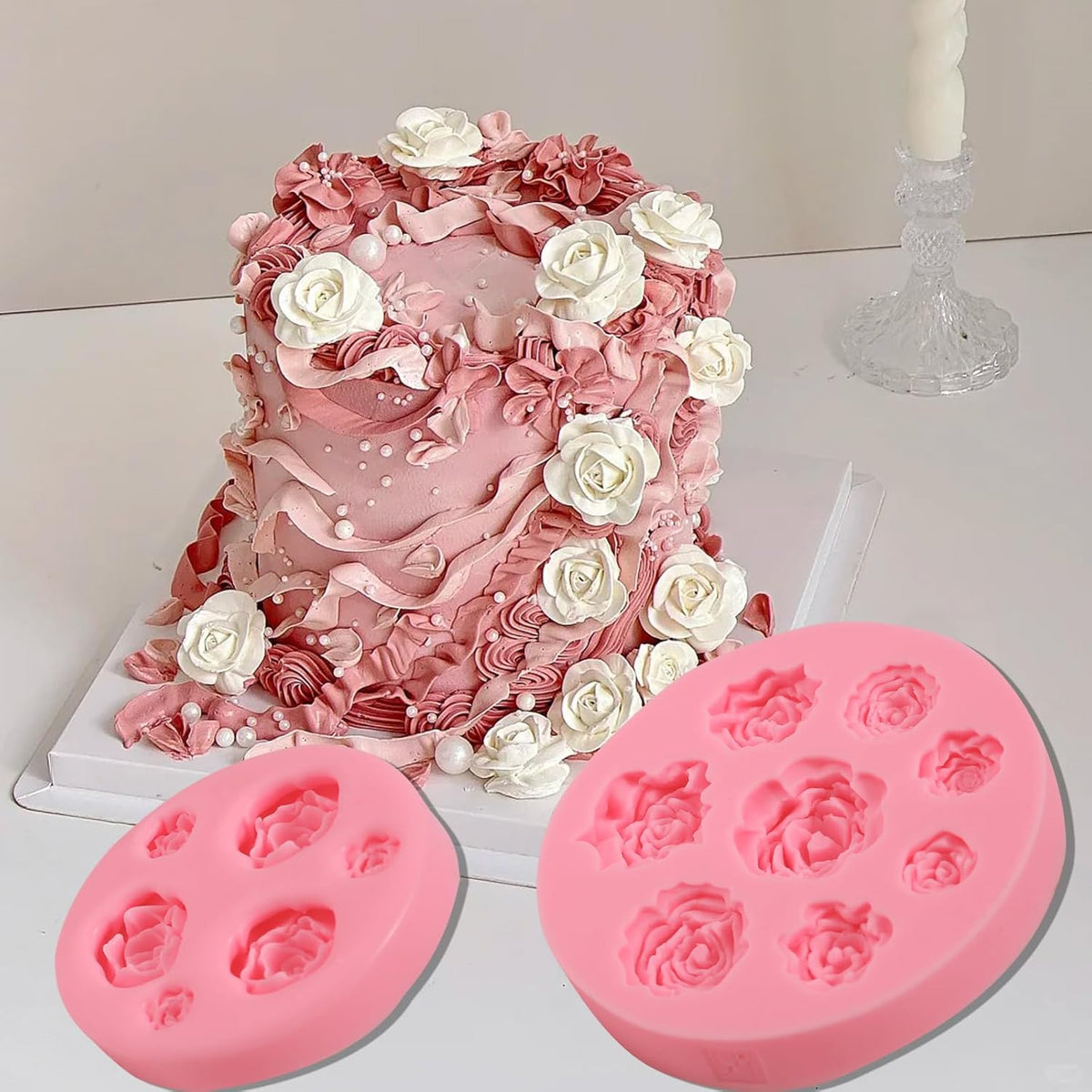 5 Pcs Rose Silicone Molds, Mini Flower Cake Decoration Fondant Mold, Kitchen Baking Supplies