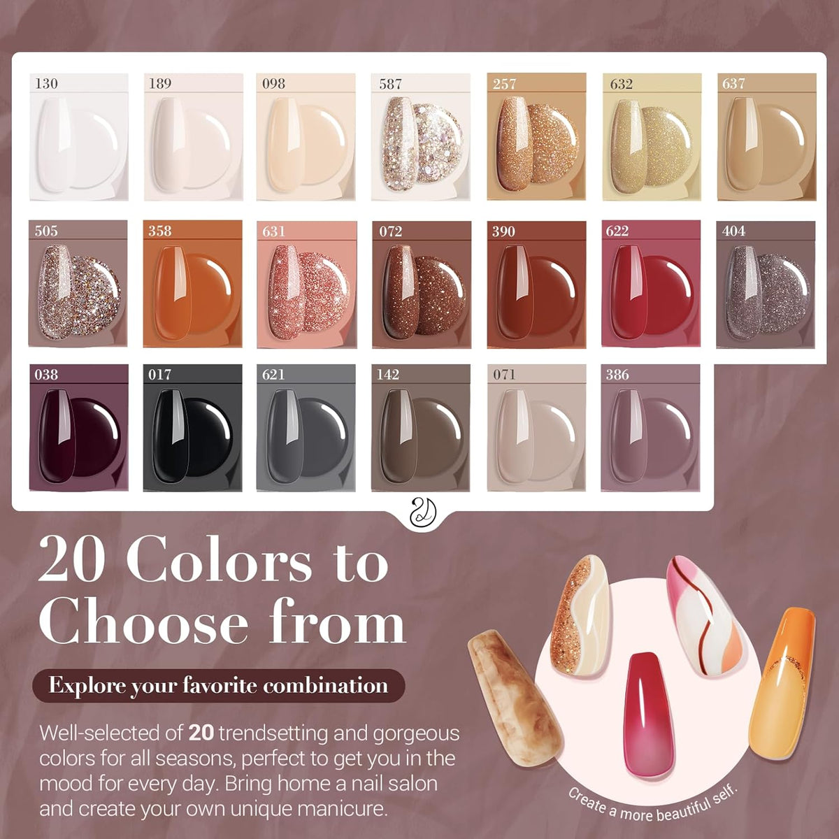 AZUREBEAUTY Fall Dip Powder Nail Kit 20 Colors Glitter Nude Black Grey Winter 31 Pcs Dip Powder