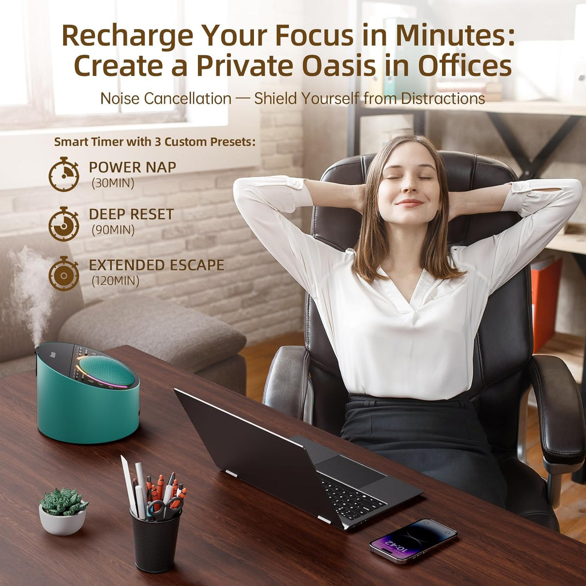 Sound Machine & Aroma Diffuser Pro 4-in-1 Sleep System, Premium Metal Shell with Schumann Resonance