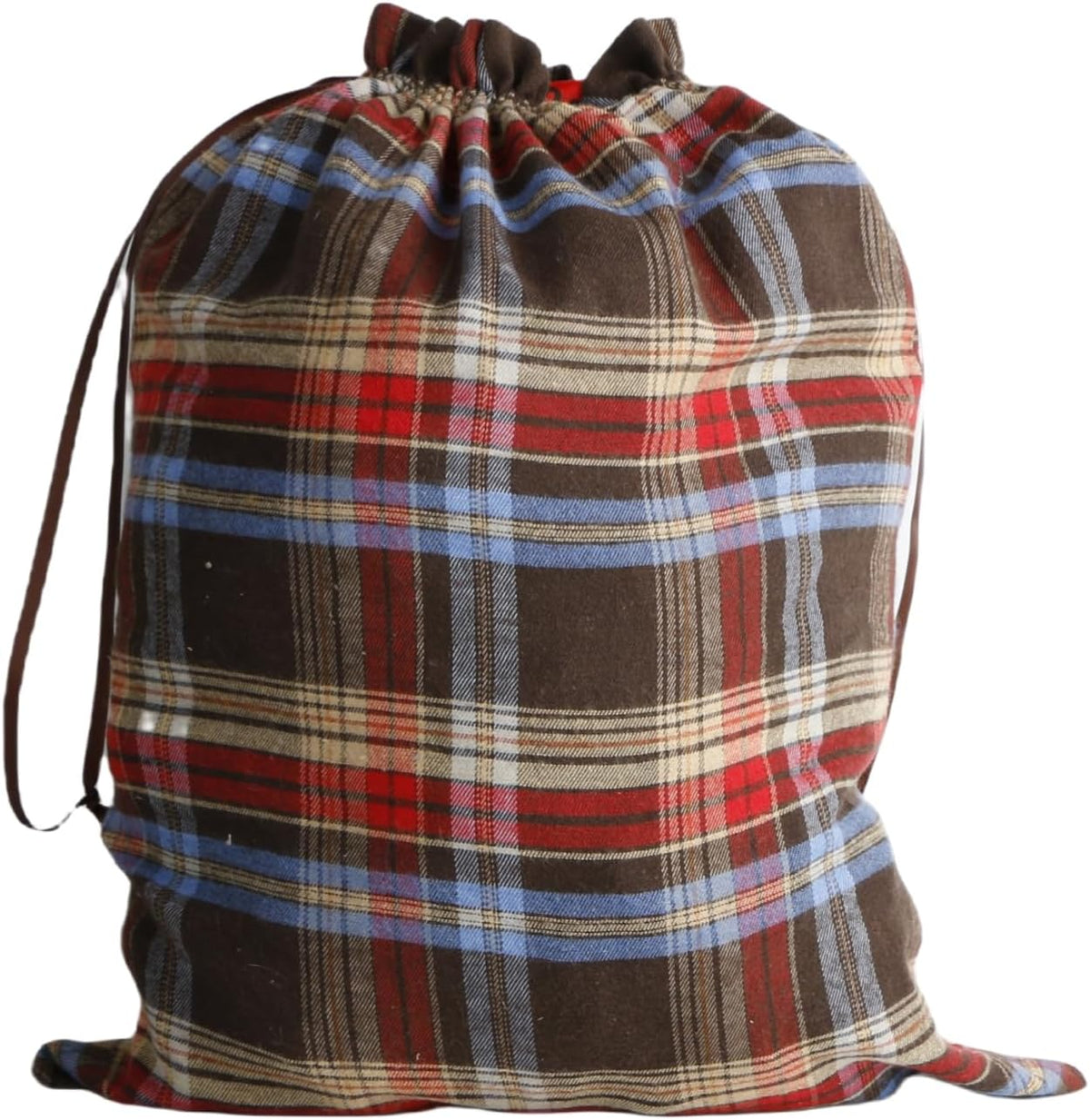 Meseey Large Christmas Gift Bags with Drawstrings Red Green Buffalo Plaid Reusable Sacks Bags Brown