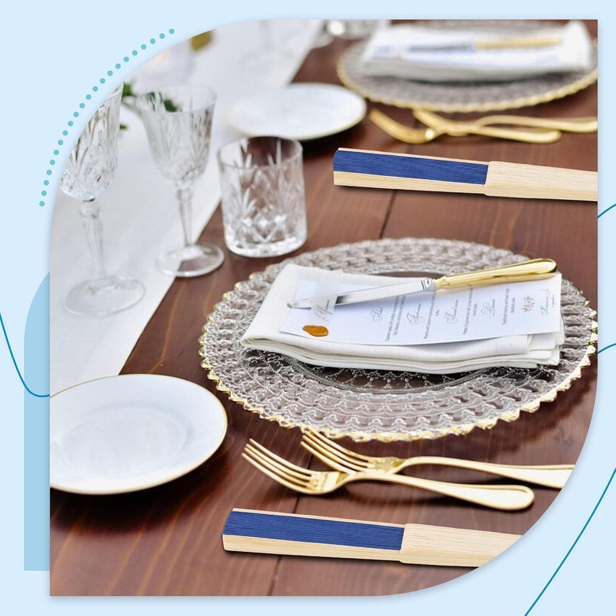 JOHOUSE 12 Pcs Paper Folding Hand Fans, 8.3 Inch Dark Blue Paper Fans Handheld for Wedding, Outdoor