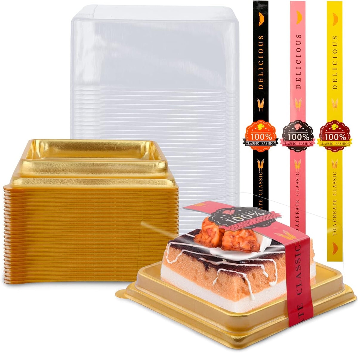 50 Pcs 3.5 Inch Mini Cake Box, Clear Plastic Cupcake Container for Muffins, Cookies, Mooncakes