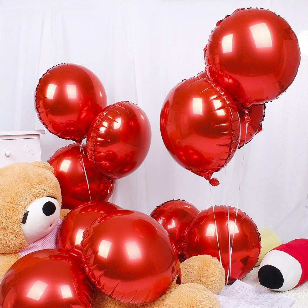 18" Red Round Shaped Foil Balloons Mylar Helium Balloons for Birthday Party Wedding Baby Shower