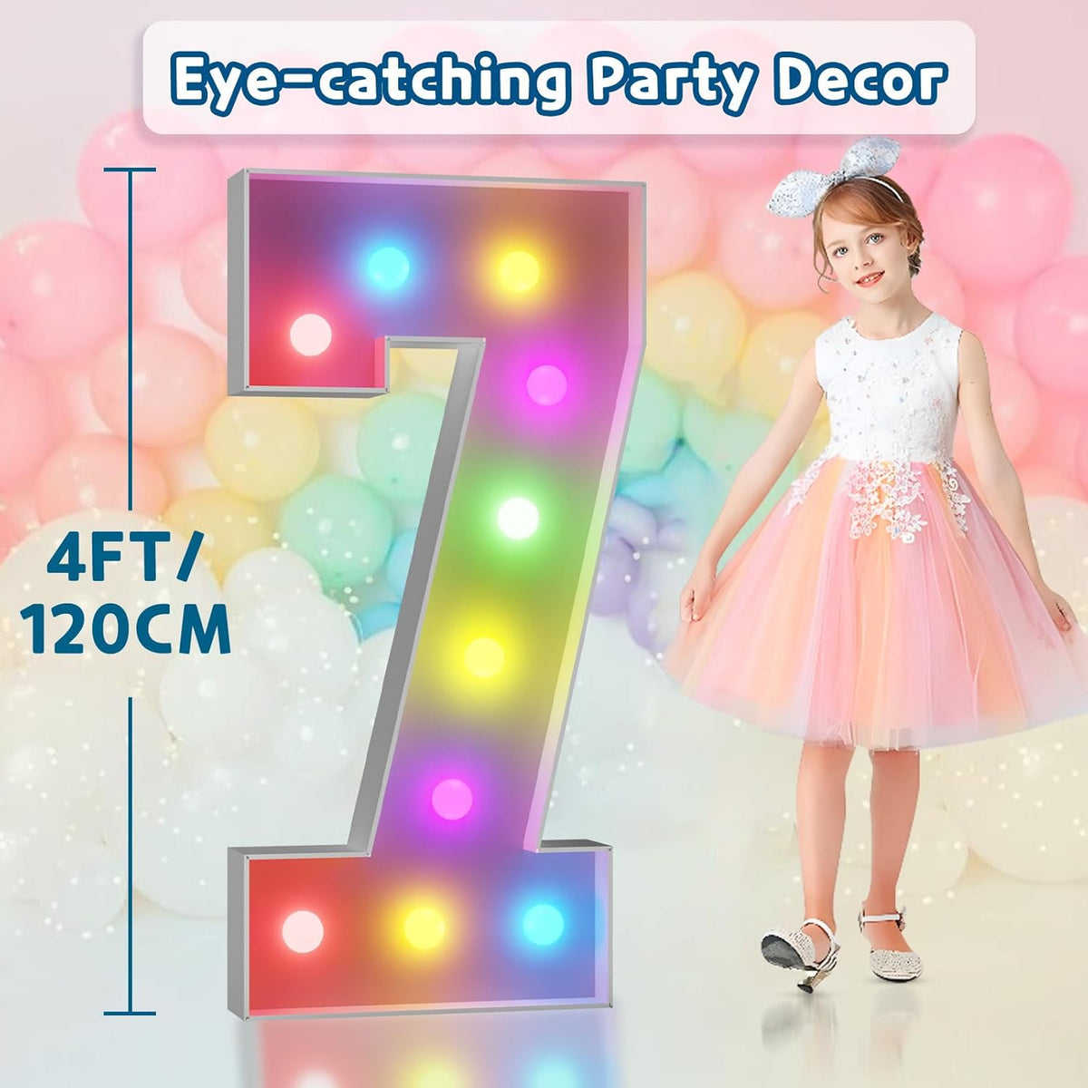 imprsv 4FT Colorful Marquee Numbers,18 Colors Number 7 with Remote, Light Up Numbers Sign for 70th