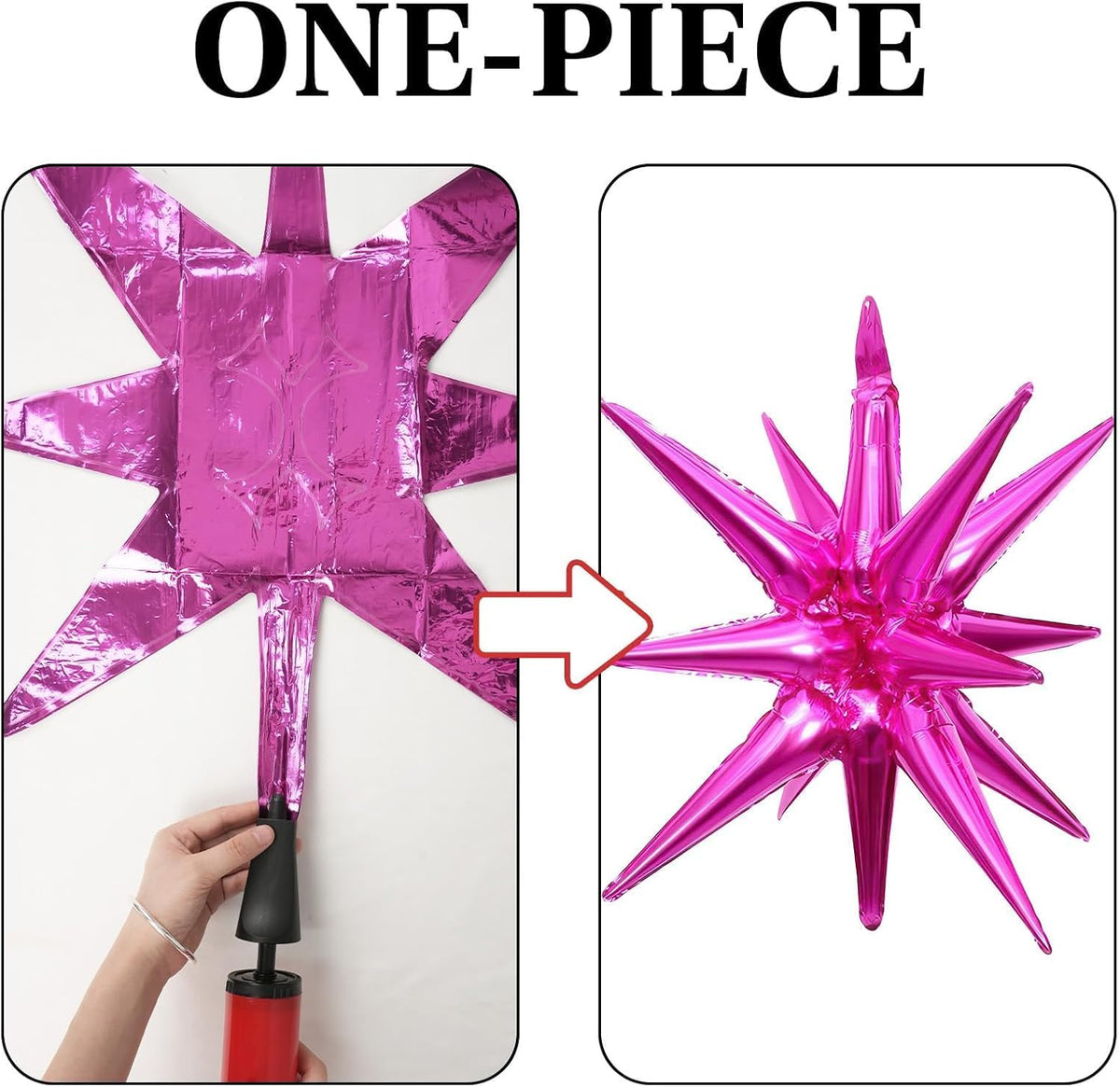 Hot Pink Star Balloons 12pcs, 27/22 Inch Foil Star Explosion Balloons, Large Spike Mylar Cone