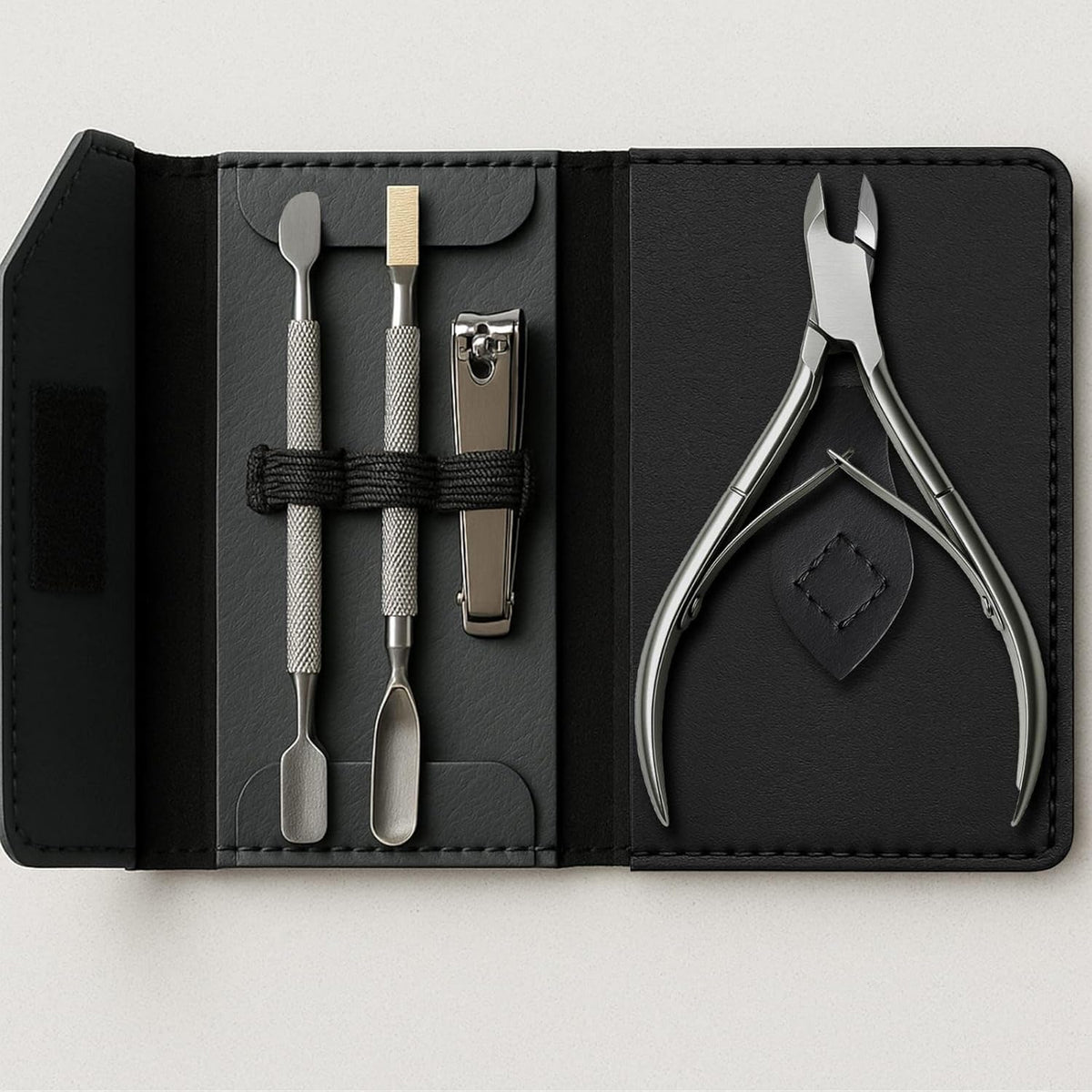 UM Supplies Cuticle Nipper with 2 Pushers and Nail Cutter 4 Pieces Travel Set + Storage Pouch