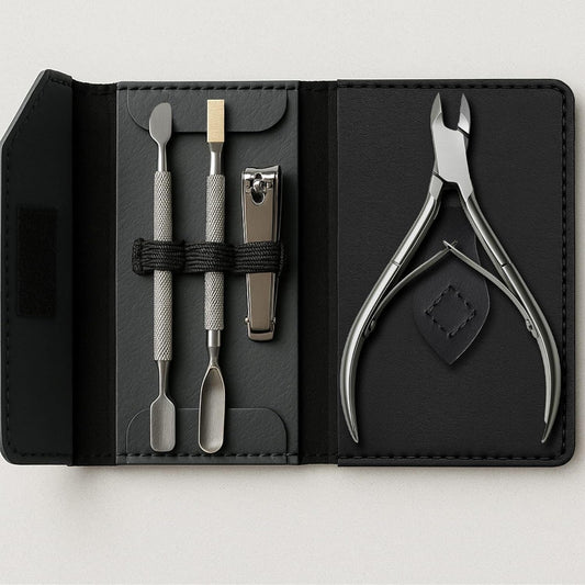 UM Supplies Cuticle Nipper with 2 Pushers and Nail Cutter 4 Pieces Travel Set + Storage Pouch