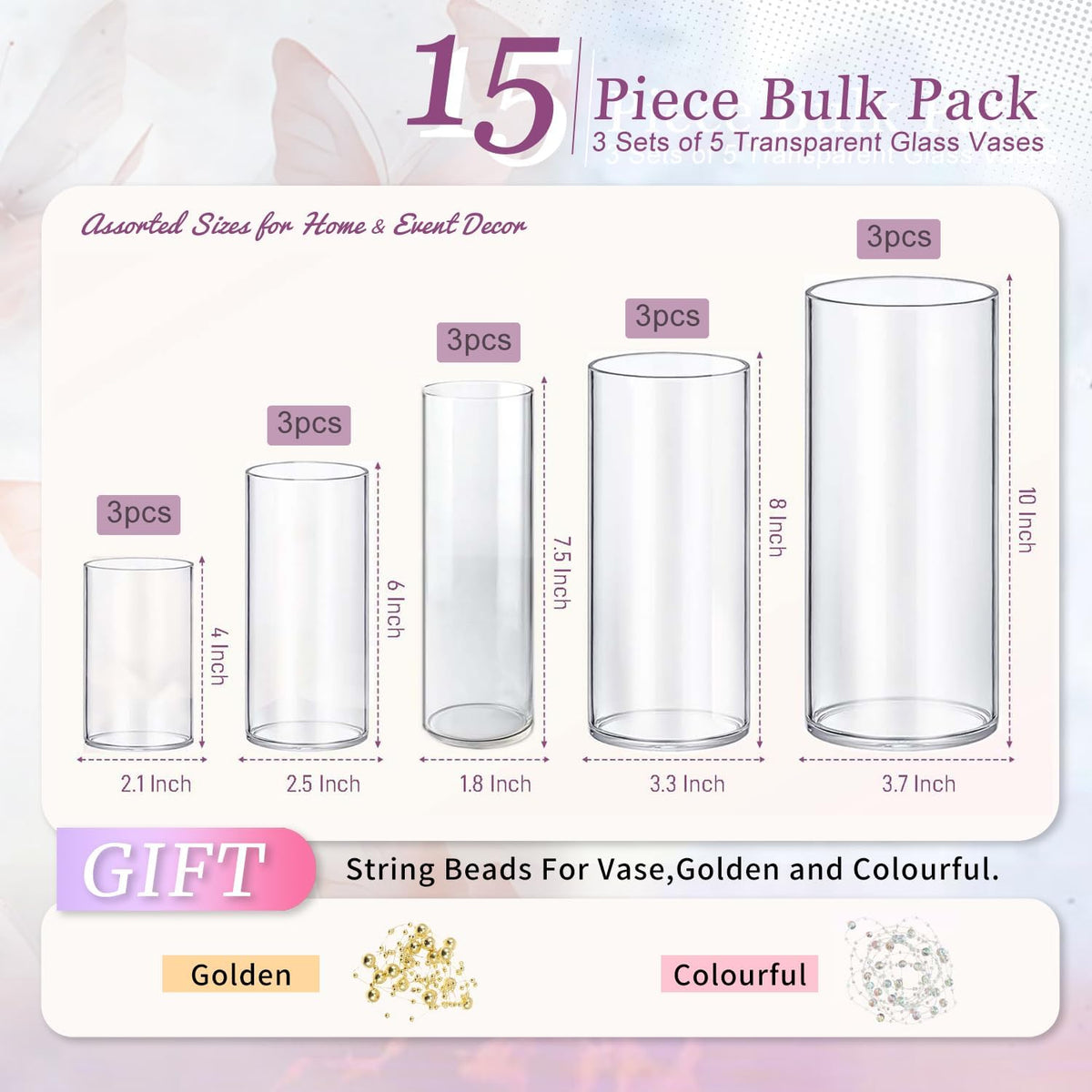 15pcs Glass Vase Cylinder Vases for Centerpieces Small Flower Glass Vases Home Decor Centerpiece