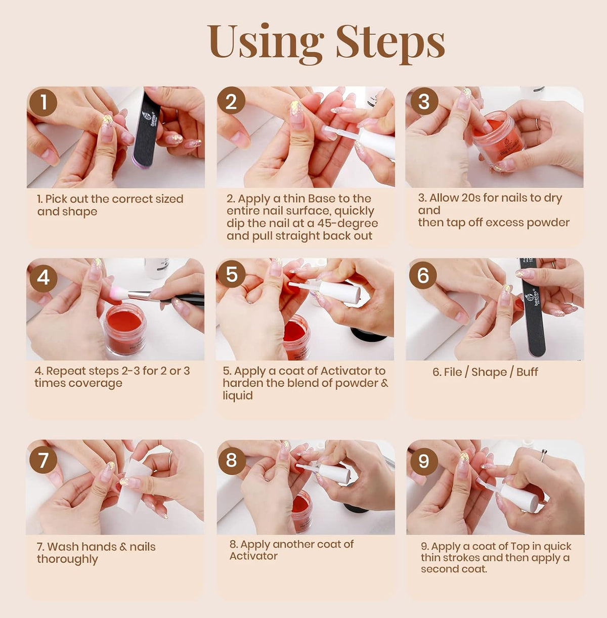 Beetles Dip Powder Liquid Set - 2 In 1 Dip Base & Top Coat and Activator, Dip Nail Liquid Set for