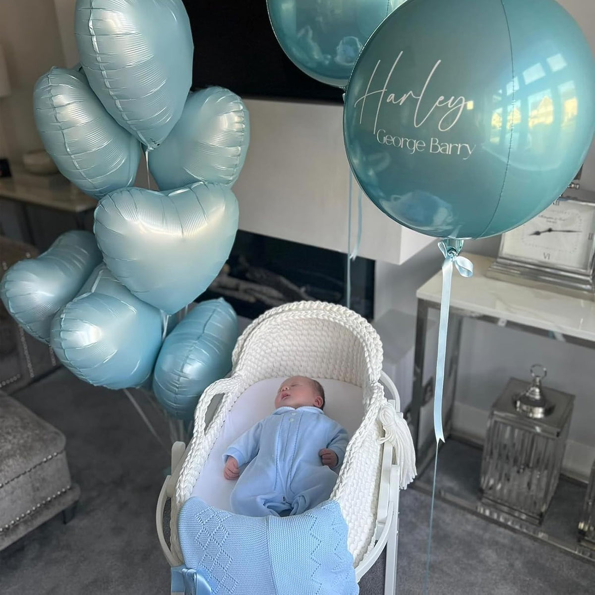 Baby Blue Heart Balloons,10Pcs Cream White Blue Foil Heart Shaped Balloons,18Inch Sand White Pastel