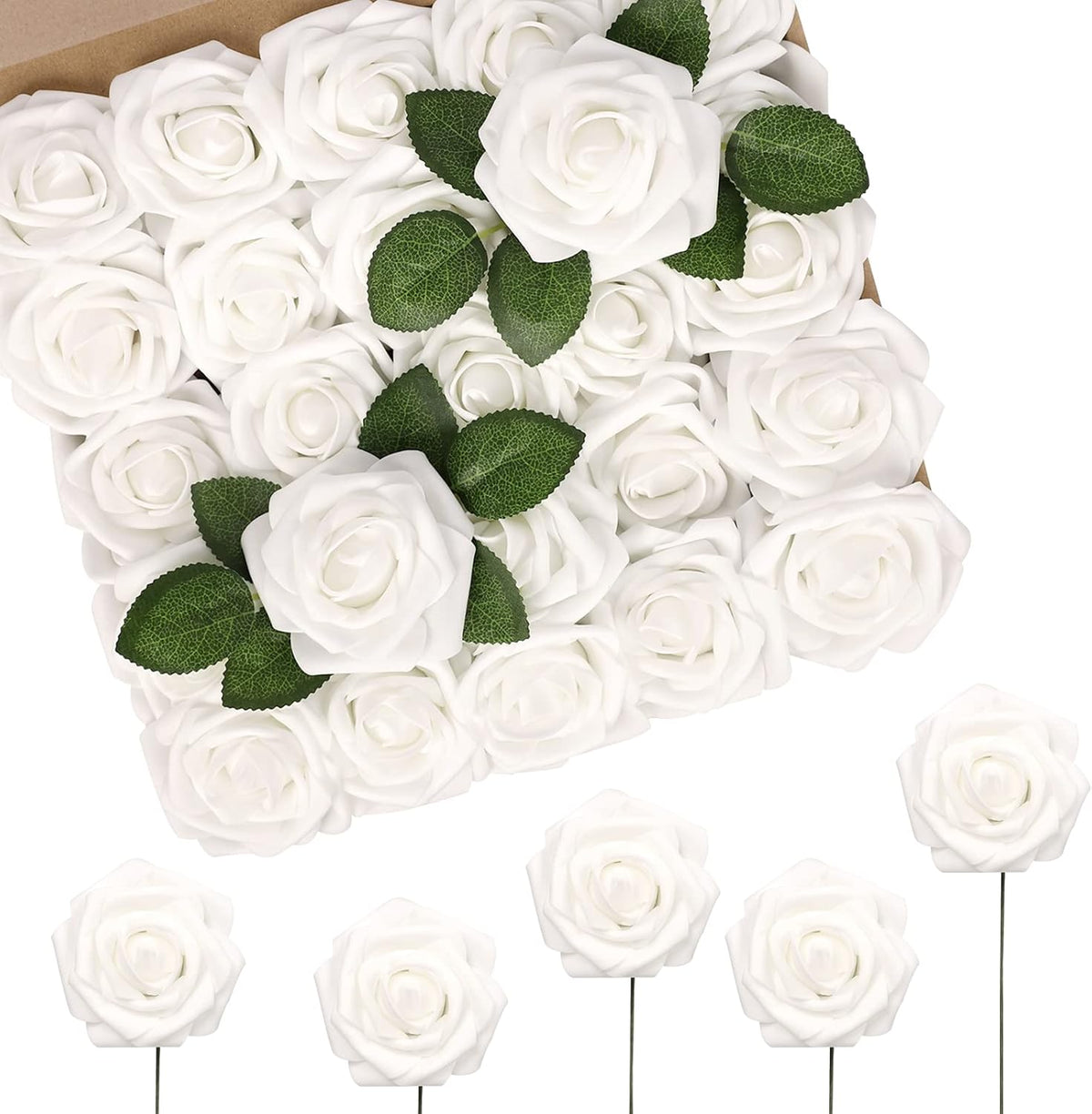 N&T NIETING Artificial Flowers 50pcs Real Touch White Flowers Artificial Roses for Decoration for