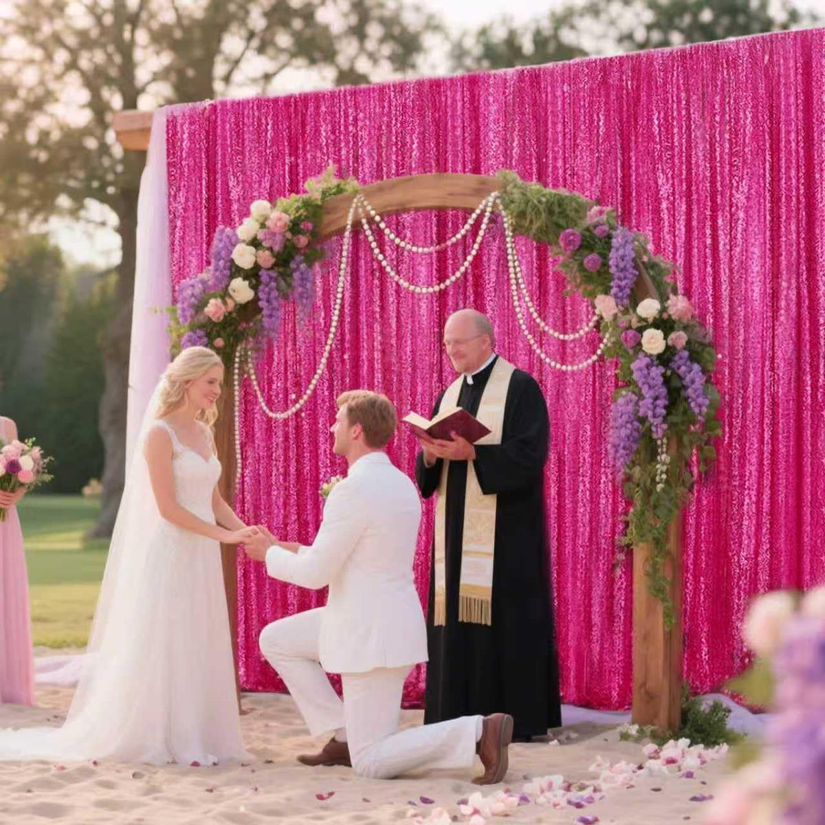 Fuchsia Sequin Backdrop Curtain 4 Pieces 2FTx8FT Glitter Photography Backdrop for Party Wedding