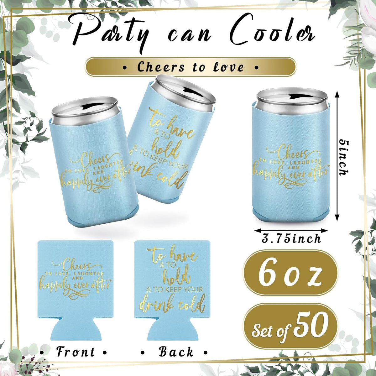 50 Pieces Light Blue Wedding Can Cooler Sleeves Bulk Engagement Party Favors for Guests Cheers to