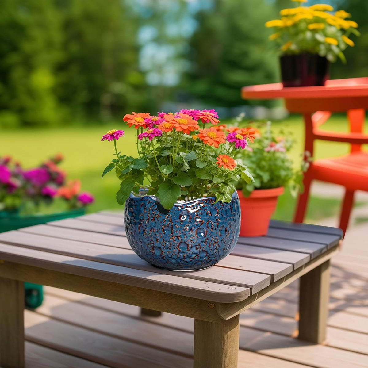 8 Inch Plant Pot - Ceramic Planter for Indoor Outdoor Plants, Round Unique Plant Pots with Drainage