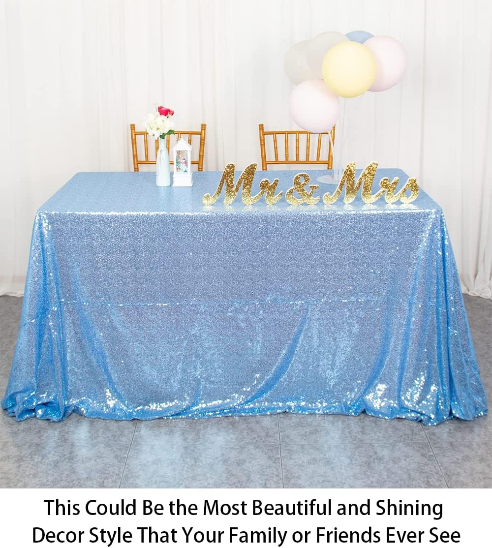 ShinyBeauty Square Tablecloth 72x72-Inch Sequin Tablecloth Overlay Baby Blue Table Cover Sequined