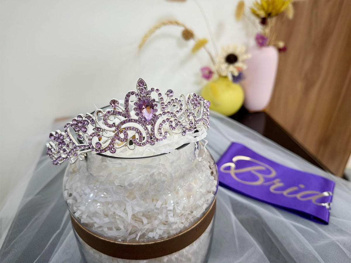 JETKONG 3 Pcs Bachelorette Party Decorations Bridal Shower Crown, Bride to Be Sash&Veil for Women
