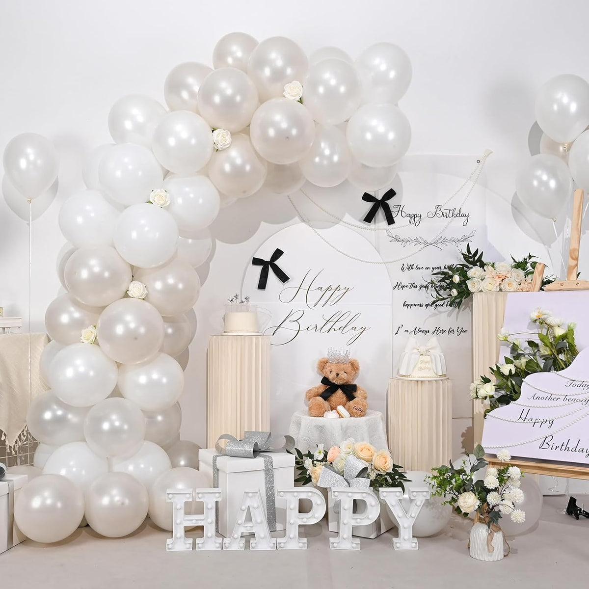 Pearl White Balloons, 50 PCS 12 Inch Double Stuffed Pearl Sand White Balloons with Thick Ivory