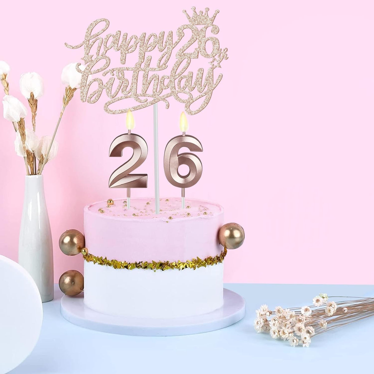 26th Birthday Sash and Tiara for Women Including Rhinestone Crown, Fabulous Sash, Candles and Cake