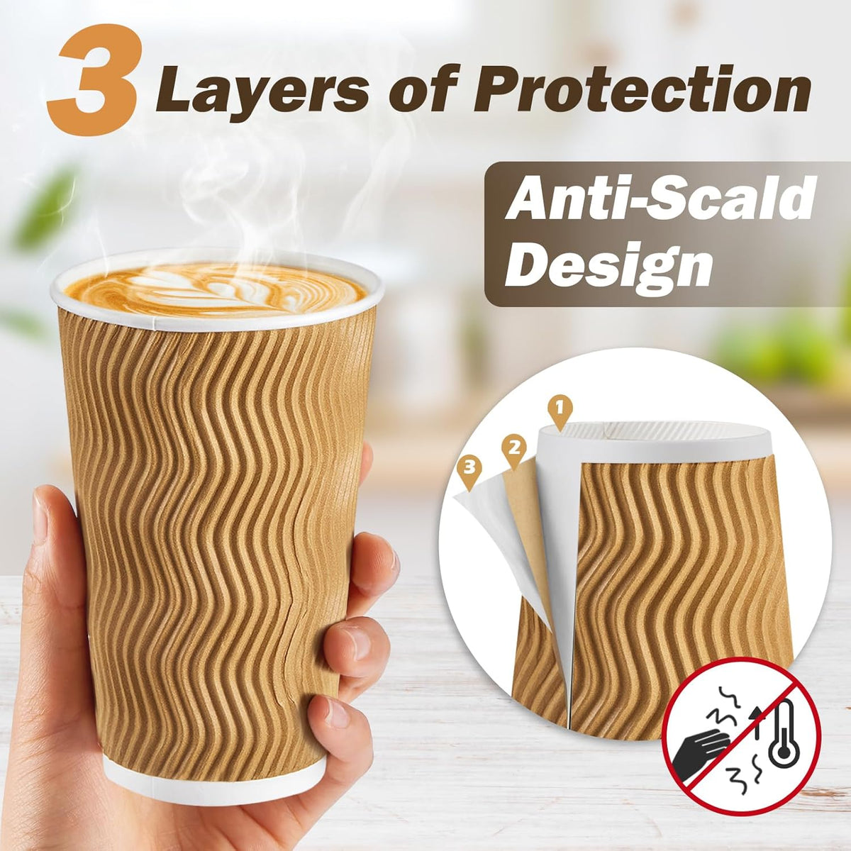 SIUQ 16 oz Coffee Cups-90 Pack Disposable Coffee Cups with Lids and Straws, Insulated Ripple Wall