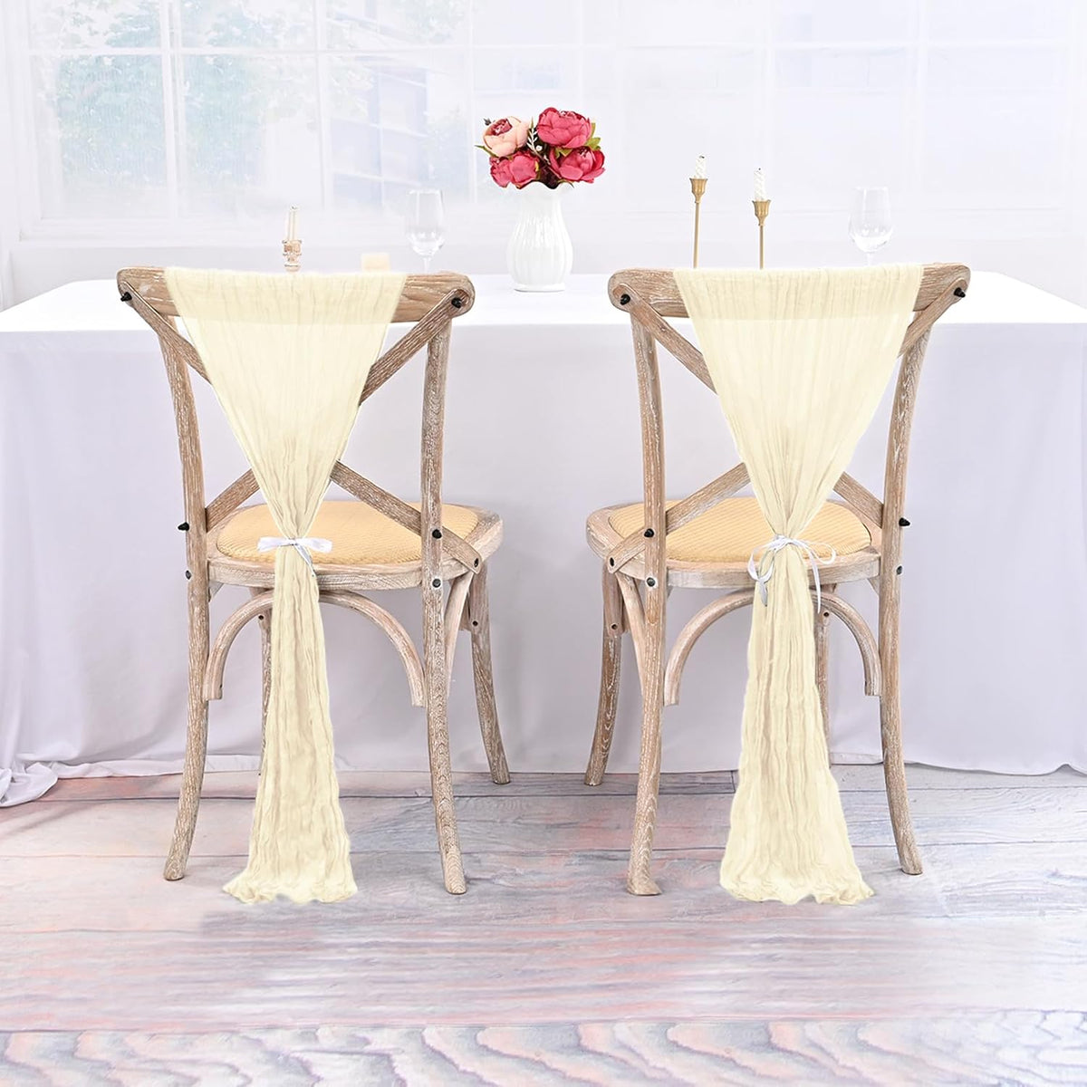 50 PCS Cheesecloth Chair Sashes Bows Wedding Aisle Decorations Chair Ribbon Ties Back Sash for