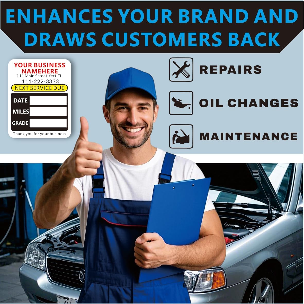 Custom Oil Change Stickers with Your Business Name - Auto Maintenance Service Reminder for Cars